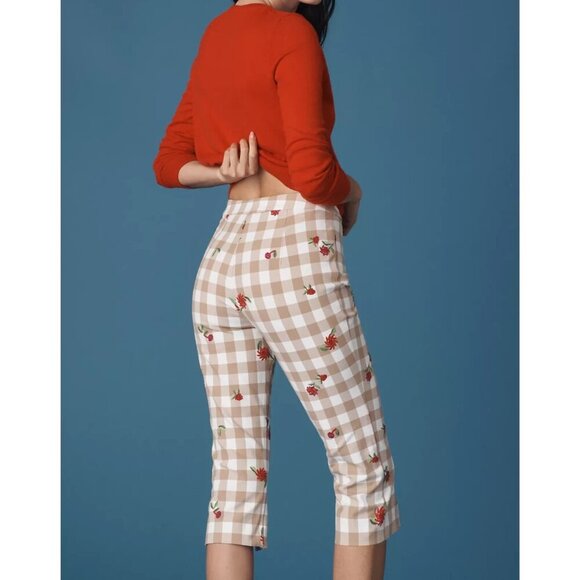 Maeve Gingham Floral Capri Pants 12 - Picture 4 of 4